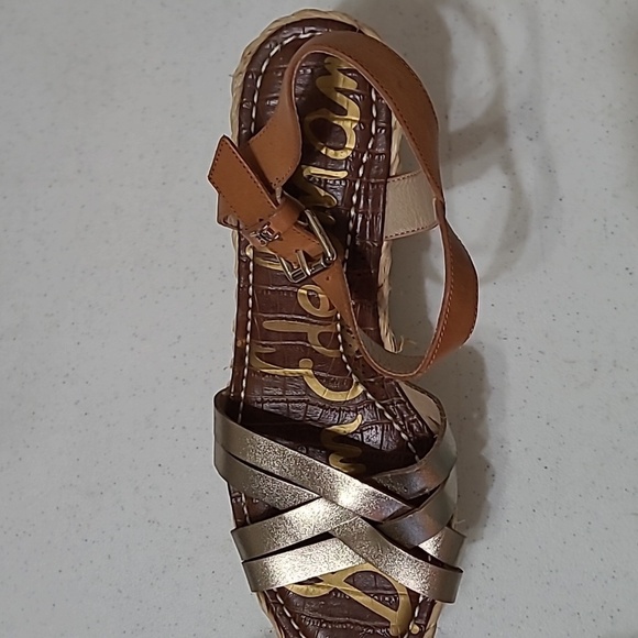 Sam Edelman Darline tan and gold wedge sandals size 10 - Picture 10 of 12